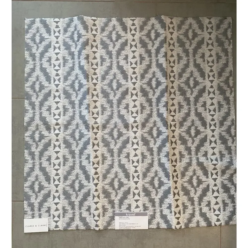 Kravet Guazu Noiri and Gray and White Jacquard Geometric Fabric Samples 25